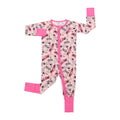 Bamboo Zippered Romper in Pink Race Cars