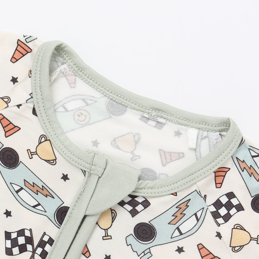 Bamboo Zippered Romper in Race Cars