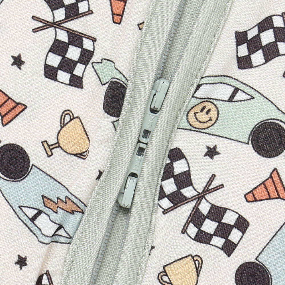 Bamboo Zippered Romper in Race Cars