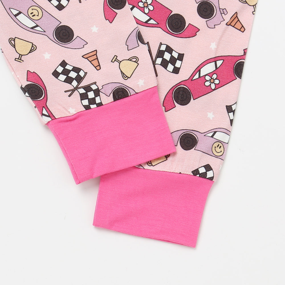 Bamboo Long Sleeve Pajamas in Pink Race Cars