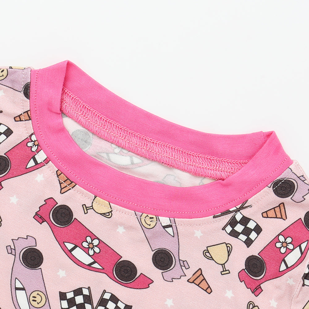Bamboo Long Sleeve Pajamas in Pink Race Cars