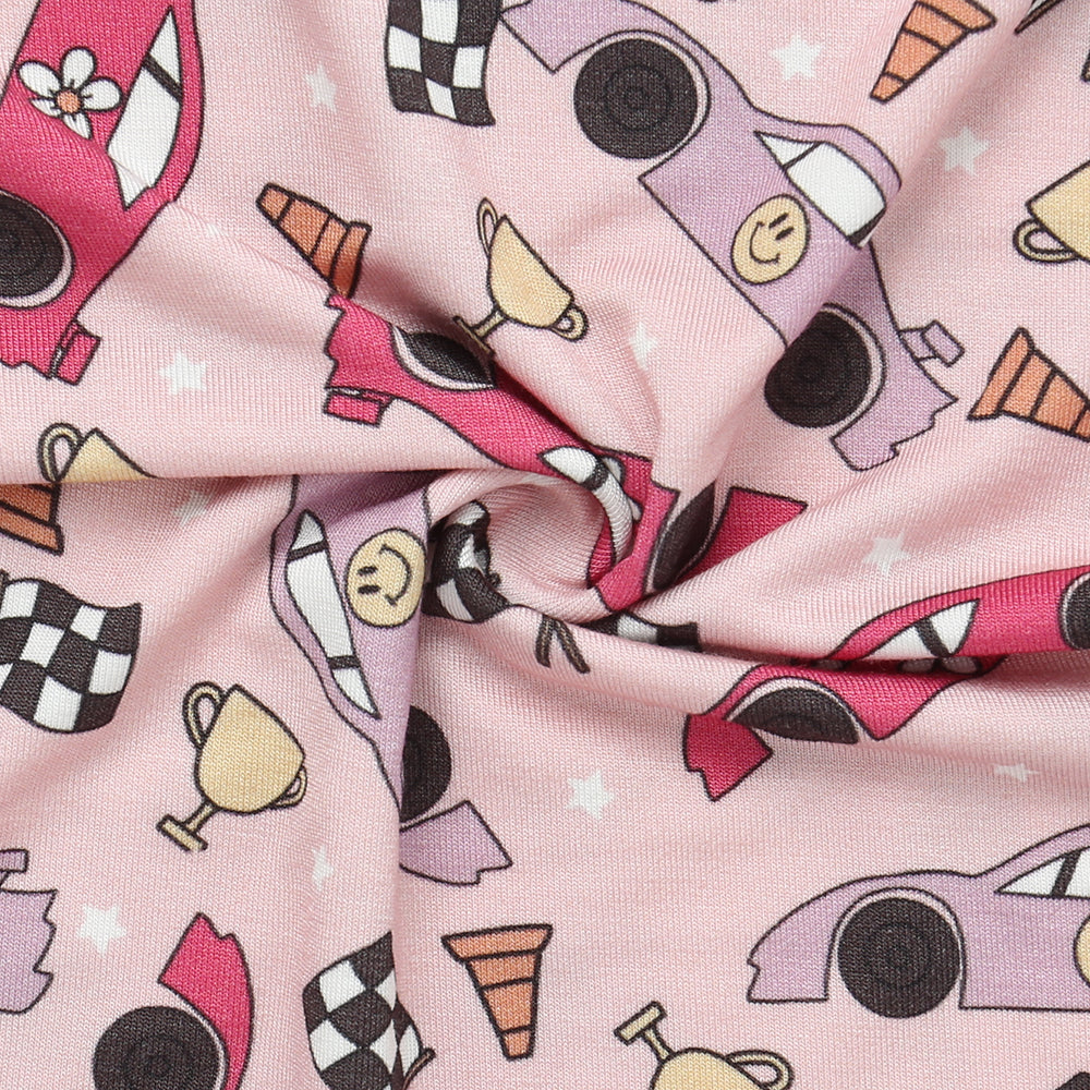 Bamboo Long Sleeve Pajamas in Pink Race Cars