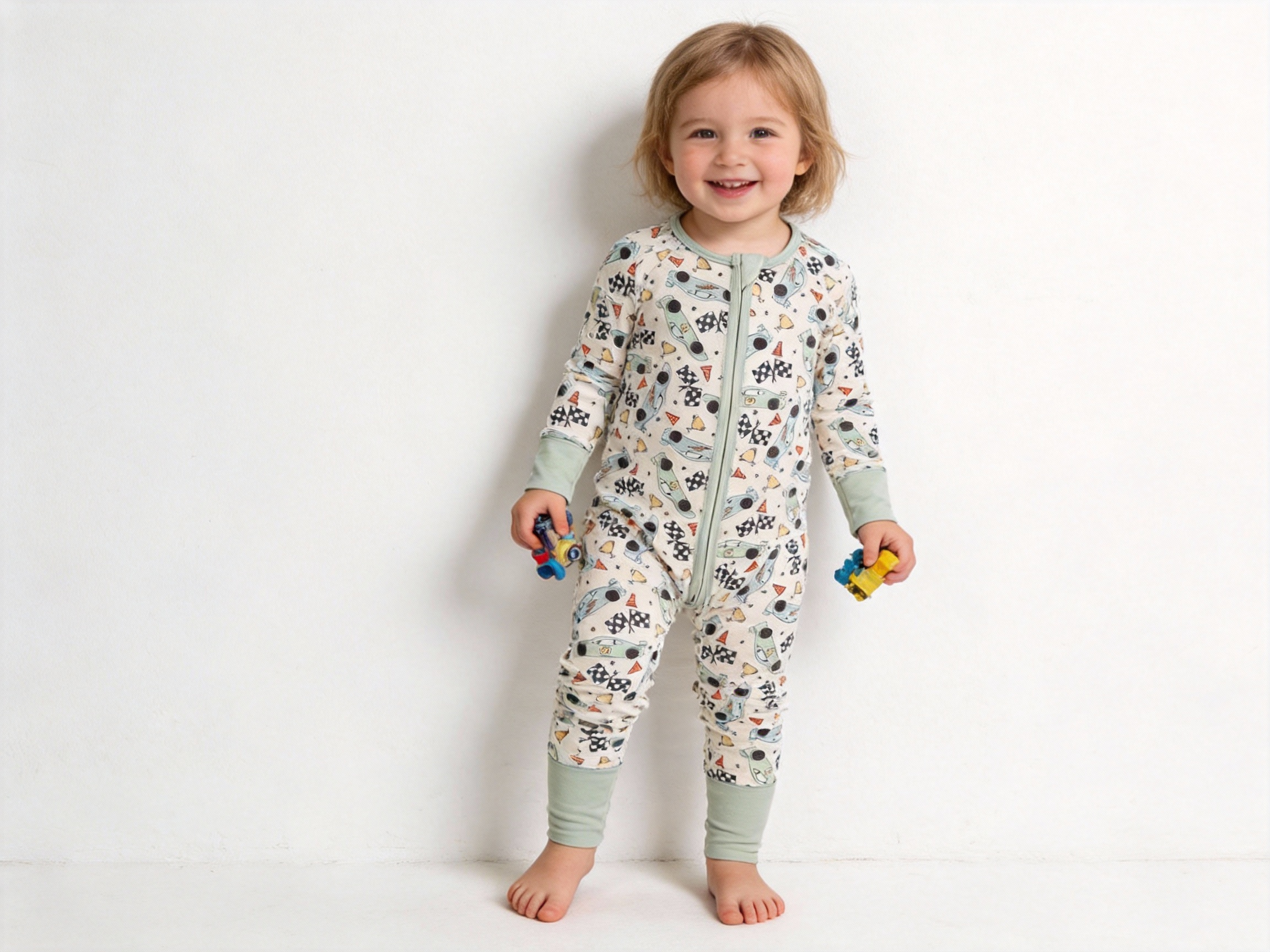 Bamboo Zippered Romper in Race Cars