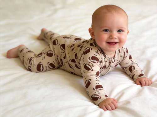 Bamboo Zippered Romper in Football